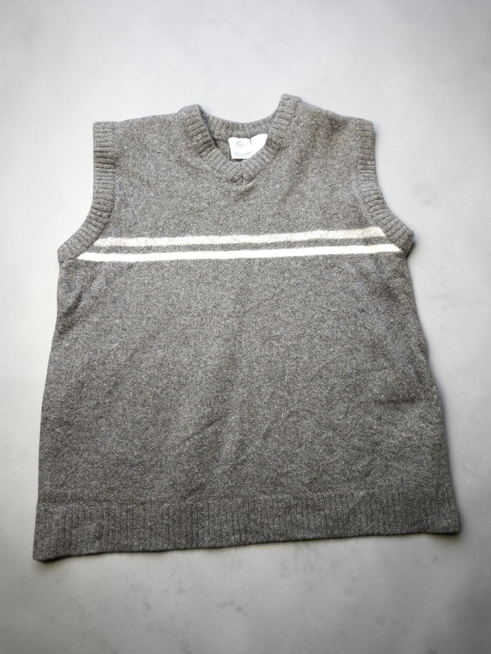 Utility Men's 100% Lambs Wool Gray Striped Knit Sweater Vest